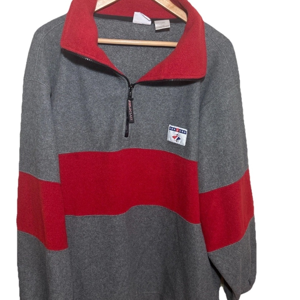 Vintage Jerzees World Class Gray/Red Quarter-Zip Fleece – Men’s Large